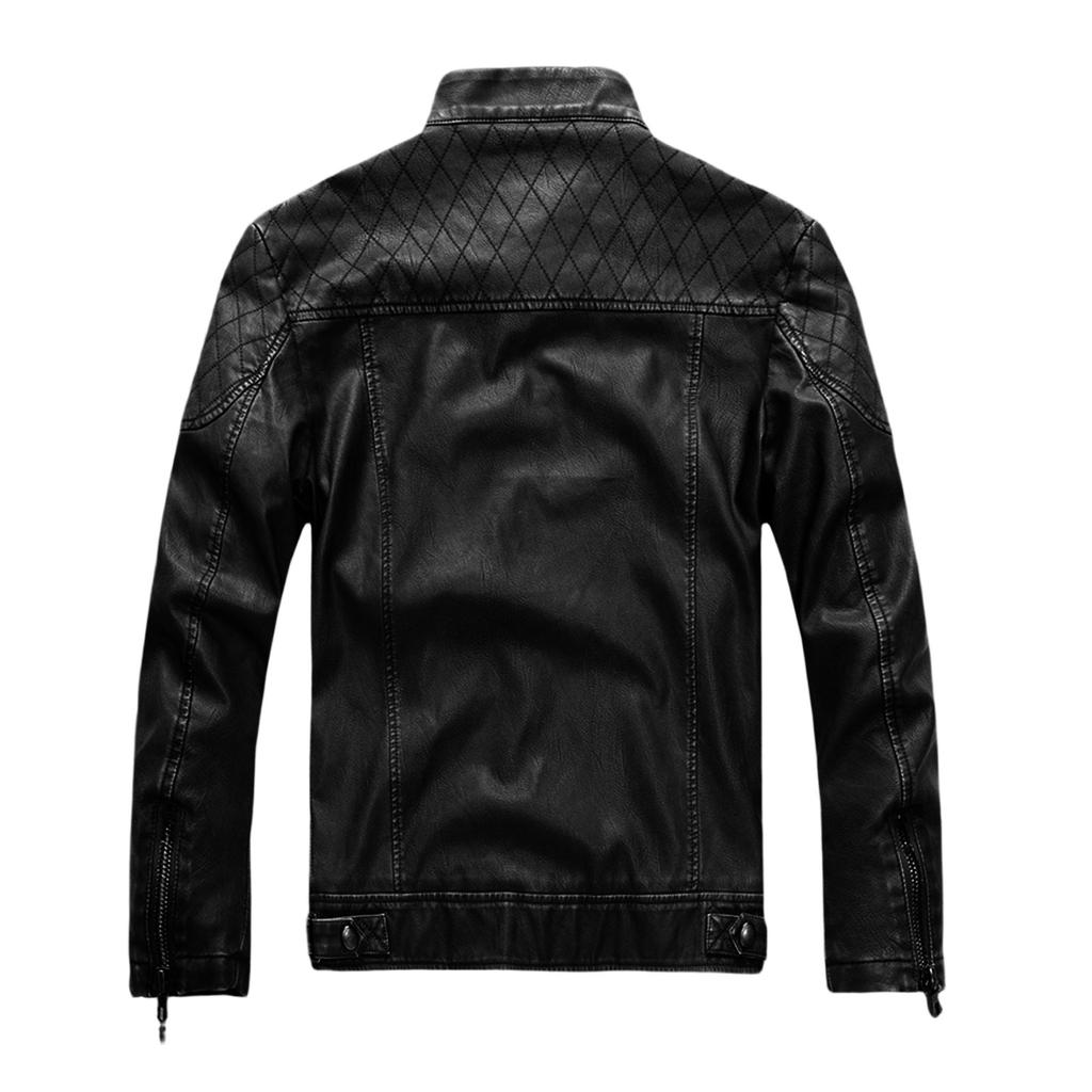 Men's Retro Motorcycle Leather Jacket Stand Collar Slim Fashion Plush Leather Jacket