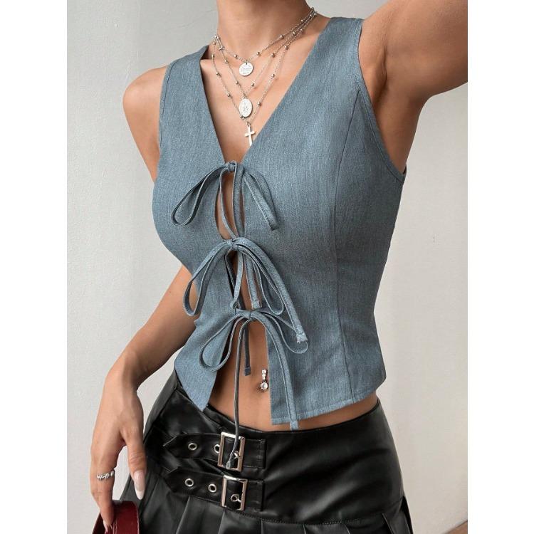 Women's Temperament Commuting V-neck Elegant Summer New Style Lace-up Slim Fashion Top 2025