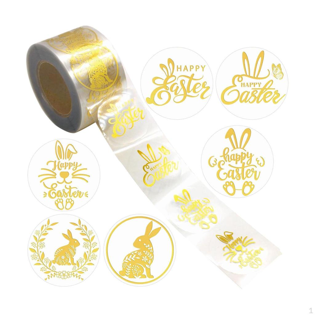 500 Pieces Easter Stickers Clear Gold Foil Design Self Sticky Bunny Gift Tags for