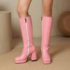 Candy Colored Glossy Patent Leather Material For Women's Knee Boots Square Toe Platform Ultra-High Thick Heel Winter Long Boots