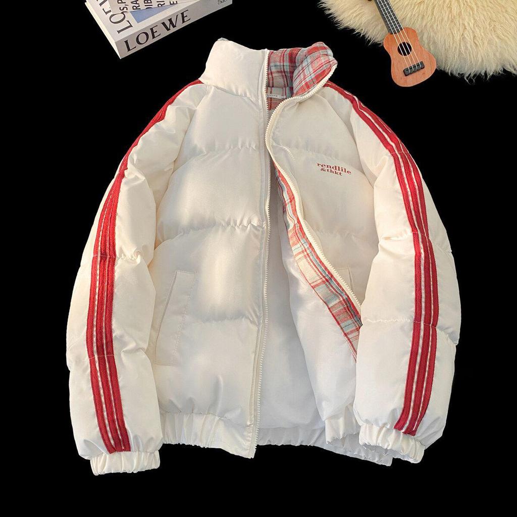 Men's Trendy American Style Striped Patchwork Cotton Puffer Jacket - Winter 2025 Warm and Thickened Outerwear