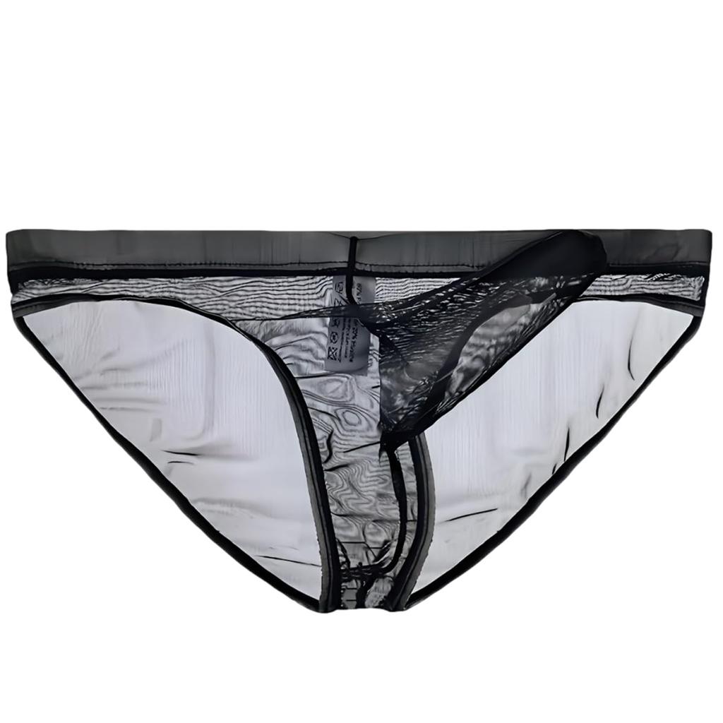 La Transparent Sexy Underwear Micro Mesh Pants Lingerie Elephant Briefs [Heureux Joie] Men's See-Through Men's (2XL, BLACK)