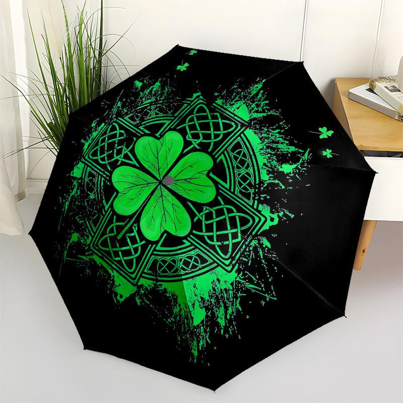

1pc Celtic Knot Shamrock Design Umbrella with Plastic Handle,Vibrant Cartoon Pattern,Multi-functional UmbrellaPT139