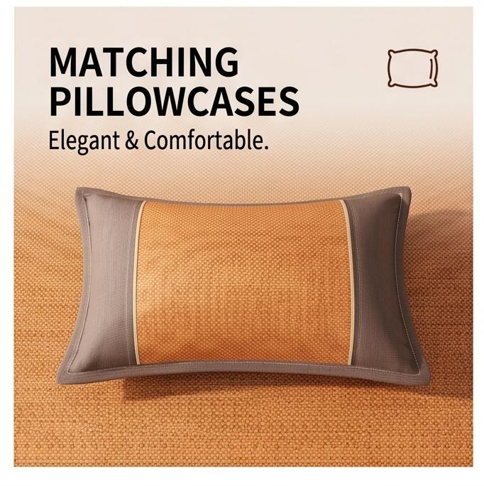 Dual-Sided Ice Silk Cooling Mat Set, Breathable Soft Summer Bed Sheet with Pillowcases for Home Use