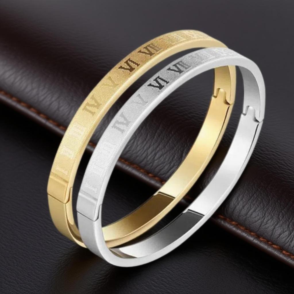 Personalized Titanium Steel Roman Numeral Bracelet - Simple European/American Style for Women and Couples.
