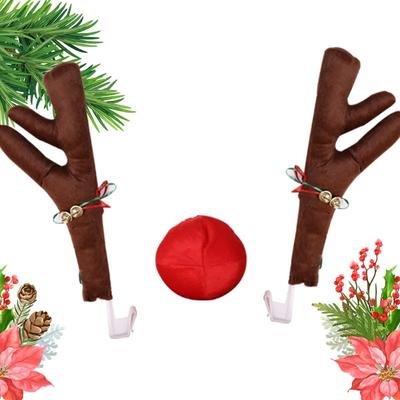 Kit Décoration Voiture Bois de Cerf de Noël Ornement Corne de Renne Ensemble Cadeau pour Vacances Accessoires Extérieurs de Voiture Pendentif Utilisation