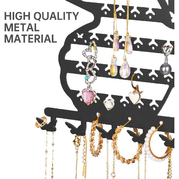 NiHome Butterfly Wall Mounted Jewelry Organizer, Decorative Metal Earring and Necklace Holder for Bedroom, Vanity, or Closet, Stylish Organizer with