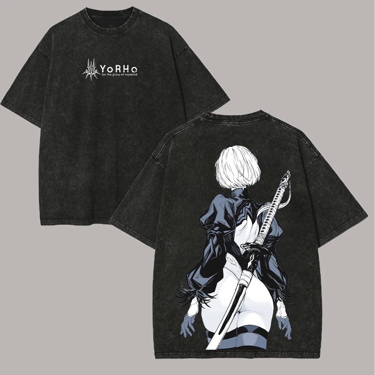 

NieR Anime Lover Washed Tshirt Personality Clothes Oversized Unisex Year Round Clothing High Quality Hot Product Comfortable S