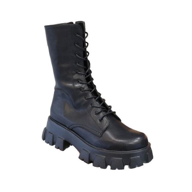 Women Mid Calf Boots Autumn Winter Fashion Lace Up Zipper Boots Sports Platform Heel Ladies Shoes