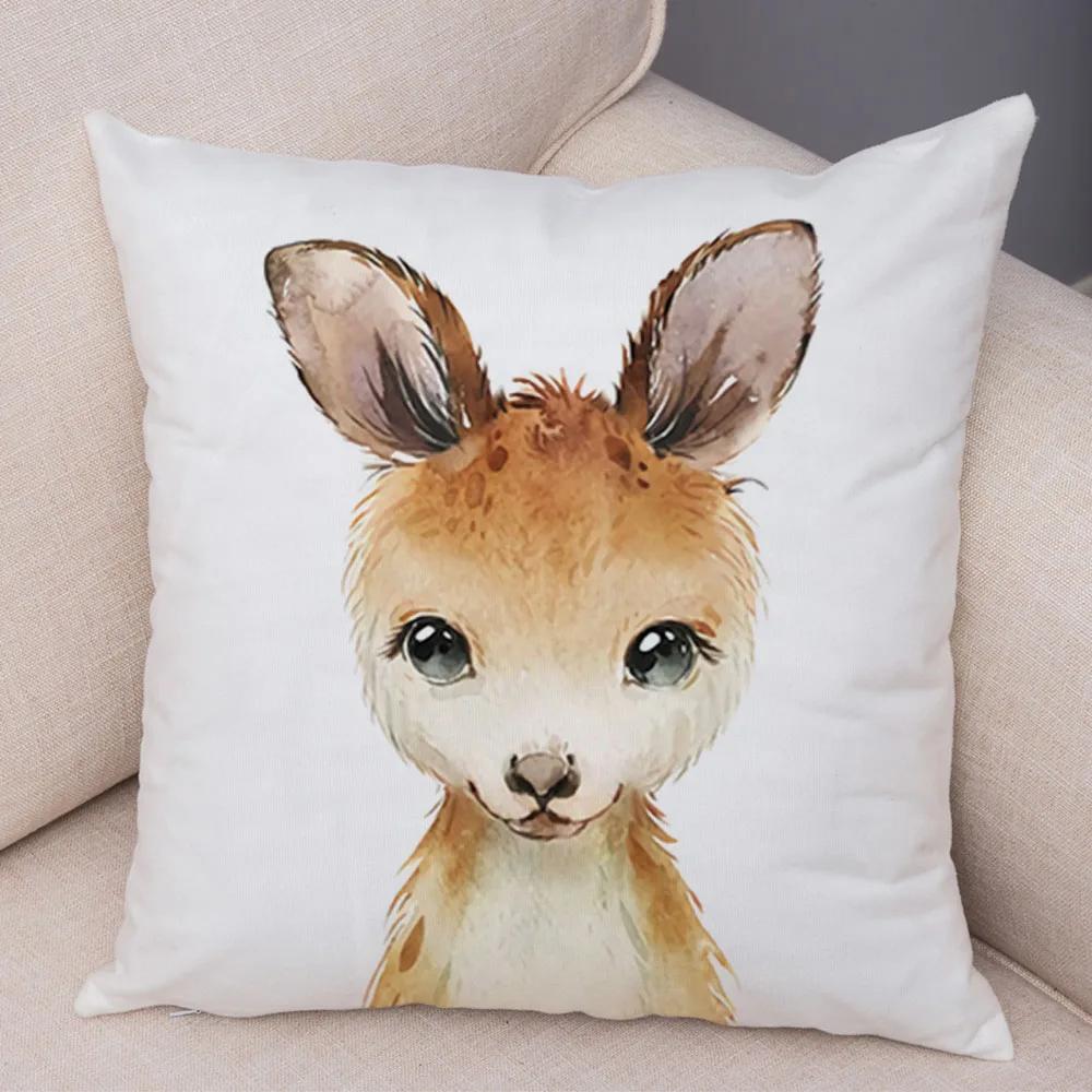 Watercolor Cute Animal Cushion Cover Sofa Home Decor Zebra Giraffe Hippo Monkey Lion Fox