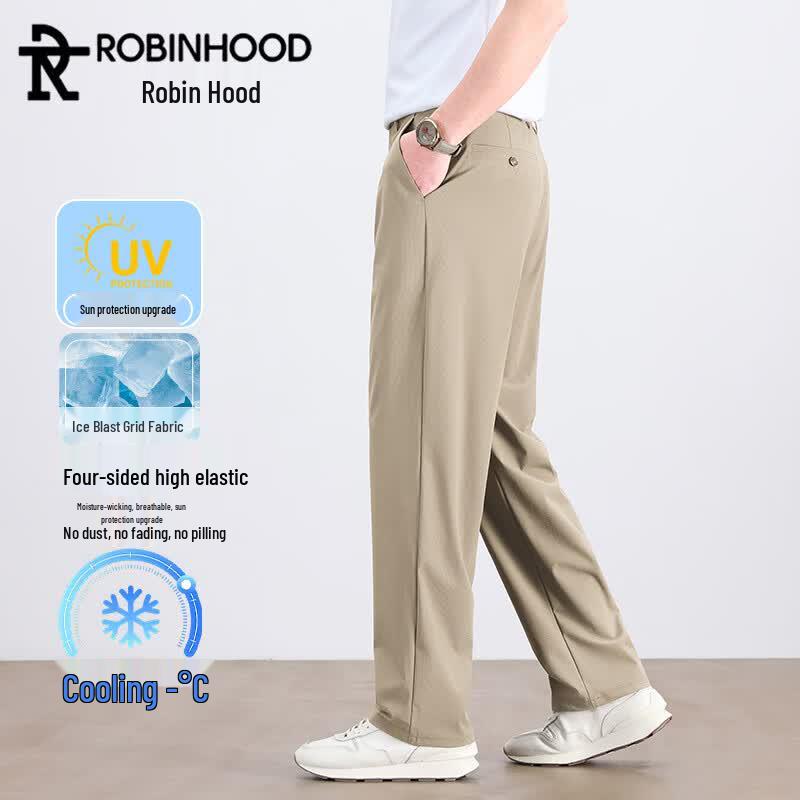 ROBINHOOD Men s Summer Ice Silk Straight Fit Casual Pants 36
