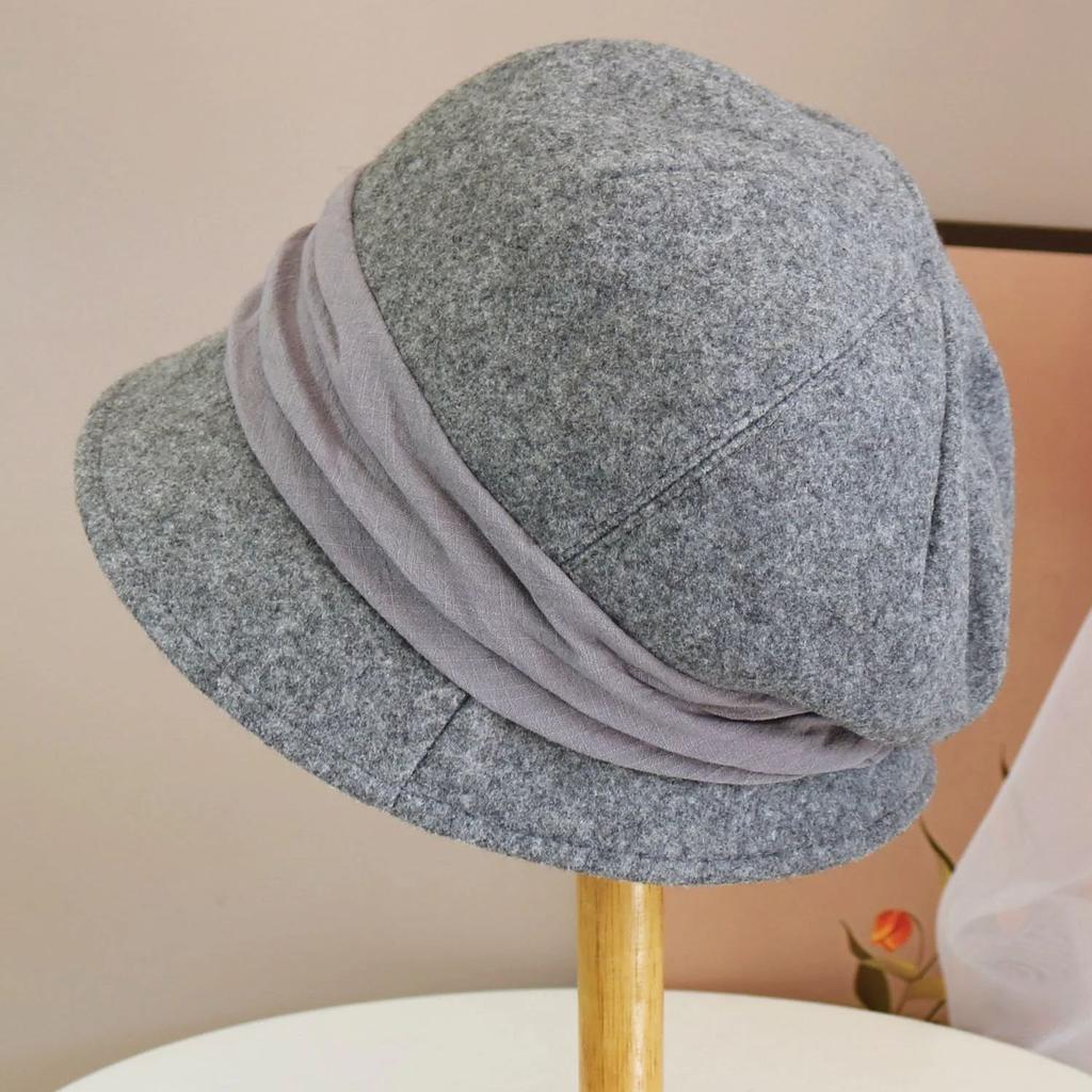 Hats for Women in Autumn and Winter Versatile Woolen Hats Japanese Retro Elegant Temperament Celebrity Fisherman Hat Warm Wide B