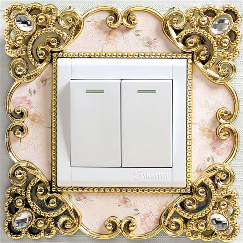 1pcs Wall Sticker Gold Silver Resin Light Switch Cover Single and Double Surround Socket Frame Rose Edge Home Office Decoration