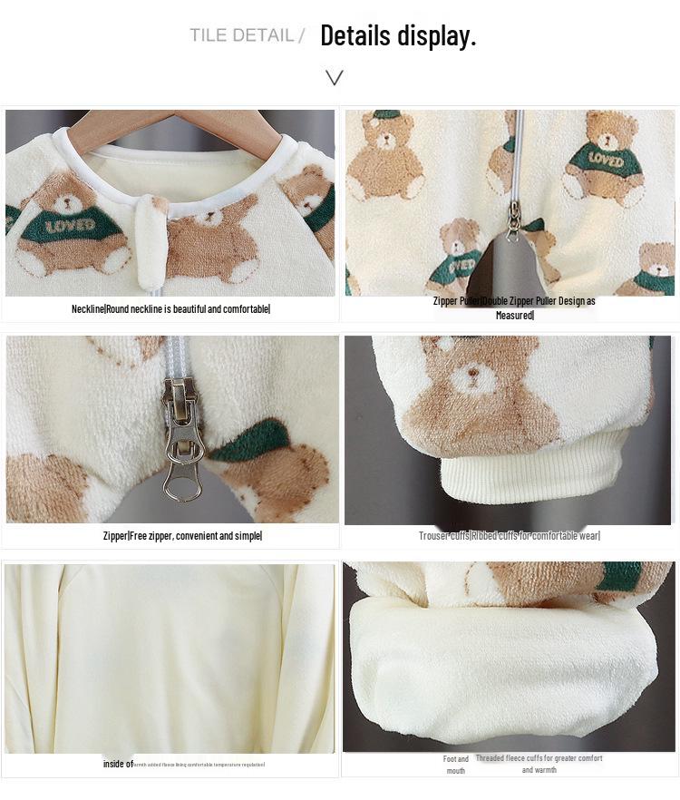 Comodo Pigiamino Tuta in Flanella per Bambini con Pile - Stile Autunno/Inverno Spesso Corallo Pile Abbigliamento Casa Sacco a Pelo per Dormire