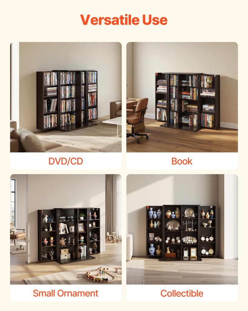 VEVOR Szafka na media, 4-poziomowy organizer na półki DVD, 610 x 368 x 846 mm Organizer na multimedia na CD, DVD, książki, gry