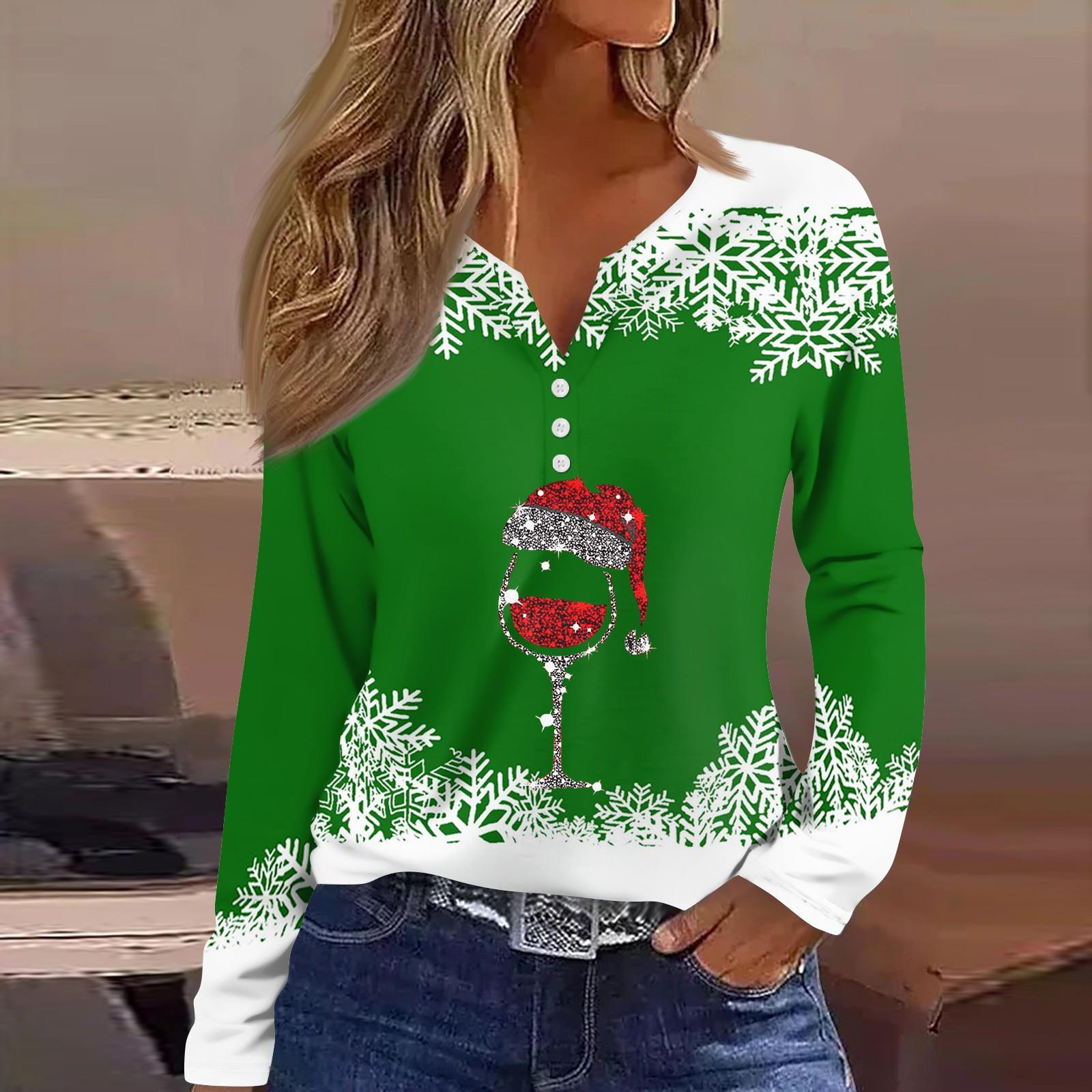 

Жен. Футболка Футболка С принтом Пуговицы Длинный рукав Повседневные Выходные Мода Классический V-образный вырез Обычный Верх XXXL