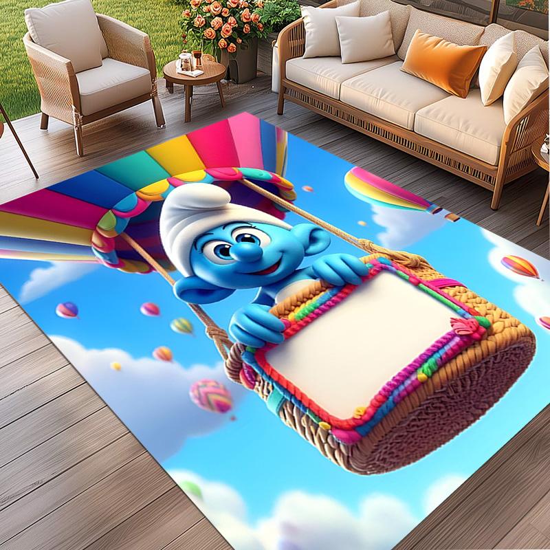 Blue Smurfs Print Rug, Washable Floor Carpet, For Entryway Dorm Laundry Room Office Study, Home Decor Birthday Christmas Gift