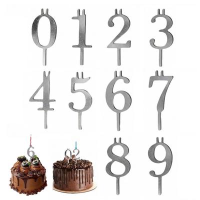 Number Candle Holder Set Reusable Silver Digital Birthday Cake Candle Holder 0-9 Numbered Cake Topper Decoration Birthday Anniversaries Celebrations