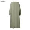 ZANZEA Women Round Neck Long Sleeve Loose Casual Patchwork Long Dress