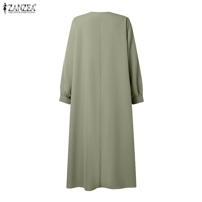 ZANZEA Women Round Neck Long Sleeve Loose Casual Patchwork Long Dress