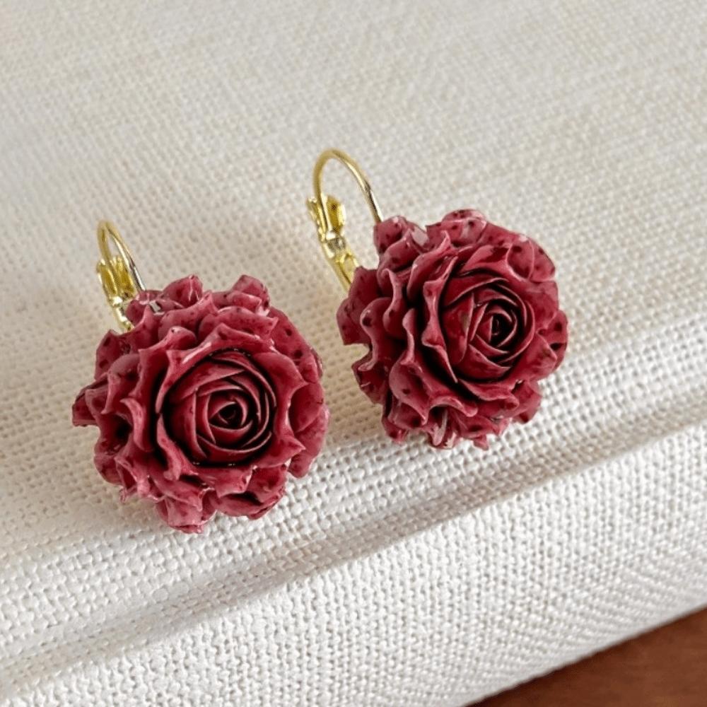 Retro Artificial Rose Earrings Resin Romantic Ear Hooks Preserved Flower Earrings Gift Giving