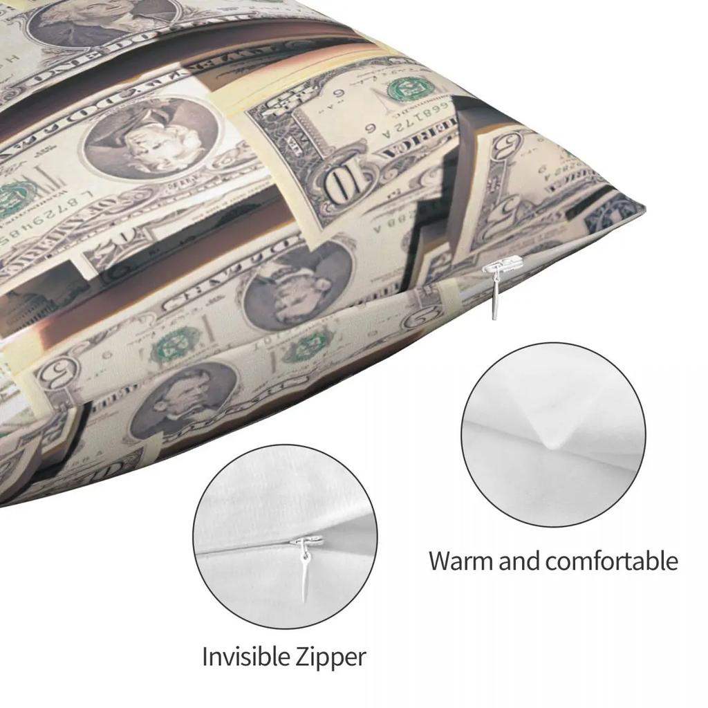 Vintage Dollars Banknotes Pillowcase Printing Fabric Cushion Cover Decorations Throw Pillow Case Cover Seat Zipper 40X40cm