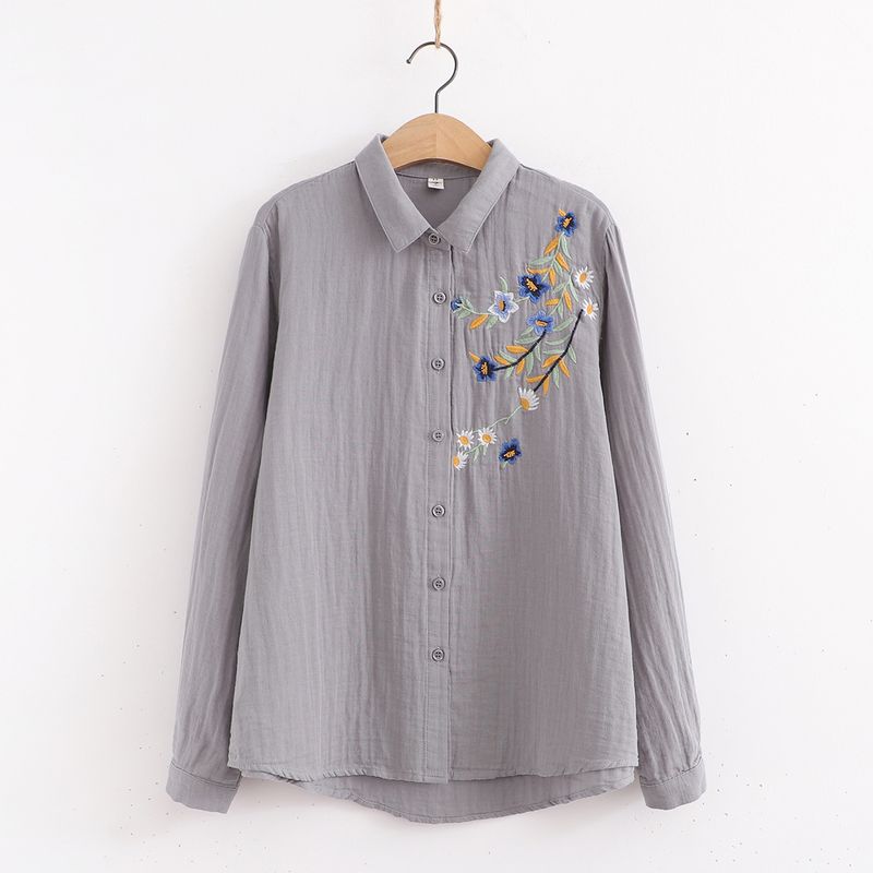 Cartoon Flower Loose Double-Layer Cotton Yarn Long Sleeves Artsy