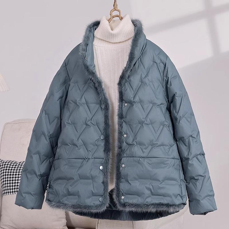 

Женский пуховик из меха норки, зимняя мода 2025, новый дизайн, ощущение клея, давление, зарубежный стиль, пуховик из пуха маленькой белой утки M