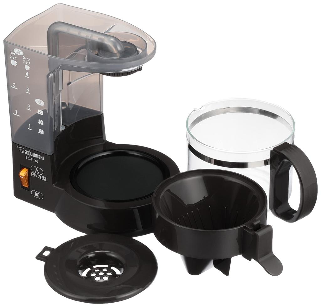 Zojirushi Coffee Glass Fixed Water Paper Coffee Maker, 4-Cup Capacity, Container, Tank, Filter, Master, 0.54L, Brown, EC-TC40-TA