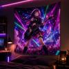 Neon Stage Rock Girl Tapestry Cyber Electronic Music Concert Guitar Girl Printed Hanging Cloth Anime Room Decoration