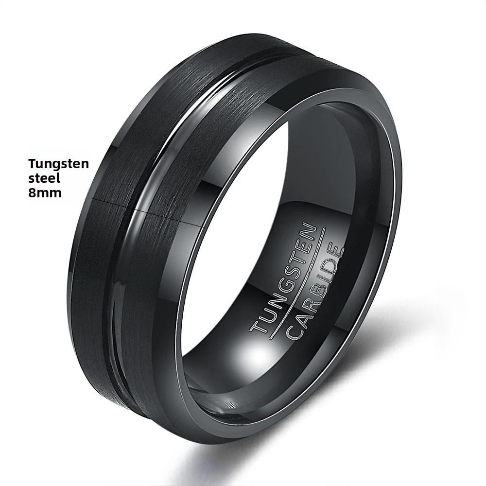 Wolframstahl Schlichter Breiter Ring 6 8mm Gerillt Gebürstet Unisex Zweifarbig Edelstahlring