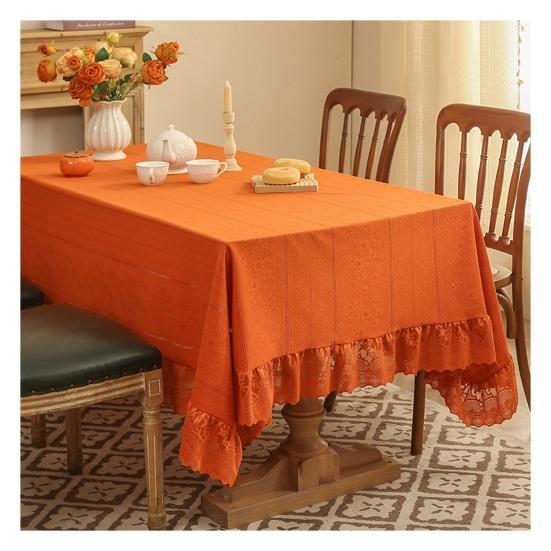 Stary obrus z koronkowymi falbankami Rustykalny haftowany na urodziny, wesele, bufet Tkanina Obrus Zmywalny Francuska Dekoracja Imprezowa Jadalnia