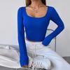2024 Autumn/Winter Women's Slim Fit Solid Long-Sleeve T-Shirt - European & American Casual Style