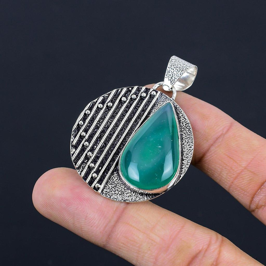 Wedding Gift For Her 925 Sterling Silver Natural Green Onyx Gemstone Pendant