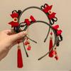 Tassel Children Wig Headband Braid Hair Red Bow Hairband Lovely Hanfu Hair Sticks  Baby