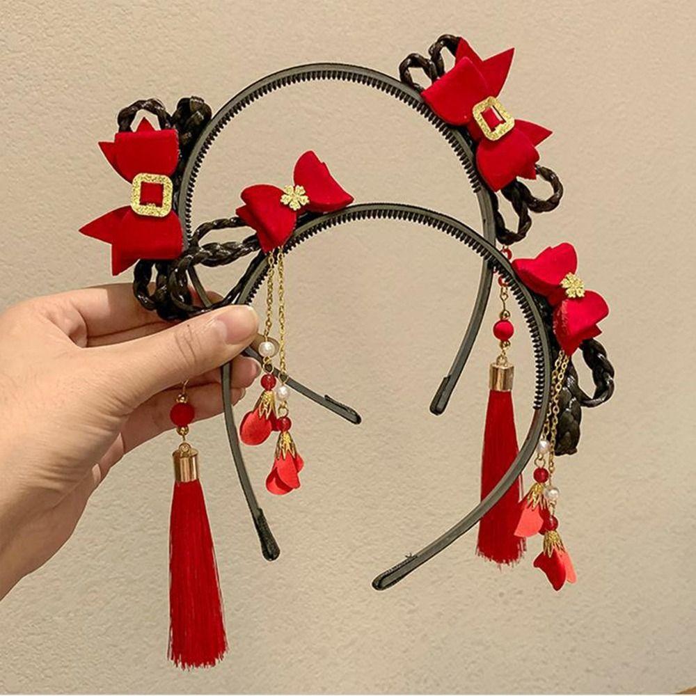 Flower Chinese New Year Headwear Braid Hair Hanfu Hair Sticks Children Wig Headband  Children