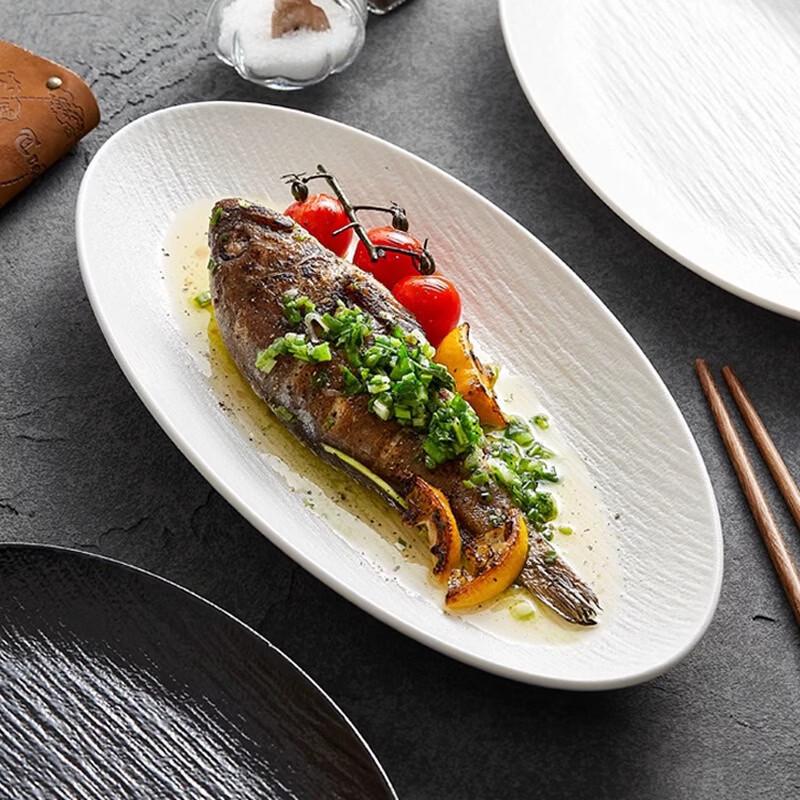 Stone Grain Oval Ceramic Fish Plate