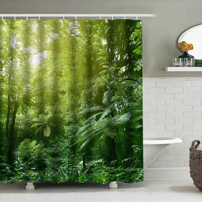 Blue Shower Curtain for Bathroom Modern Solid Color with Rod Hooks Water Resistant Bath Liner Decoration in Home Garden