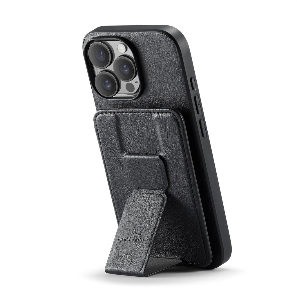 FIERRE SHANN 024 Style For iPhone 16 Pro Case Card Holder Kickstand Waxy Texture Leather+TPU Phone Cover