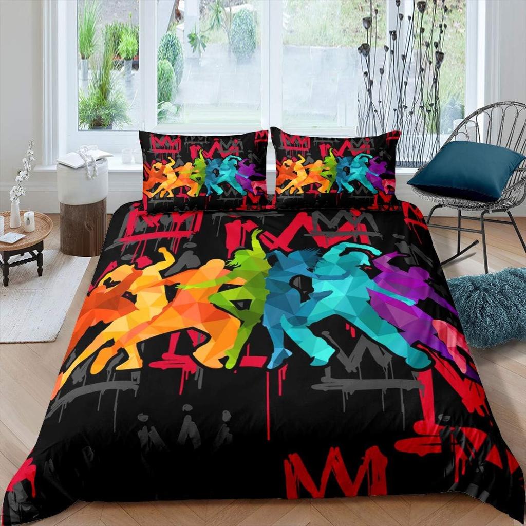 3D Printed Street Dance Bedding Set, Watercolor Soft Microfibre Duvet Cover Sets Quilt Cover And Pillow Set With Zipper 2 Pcs