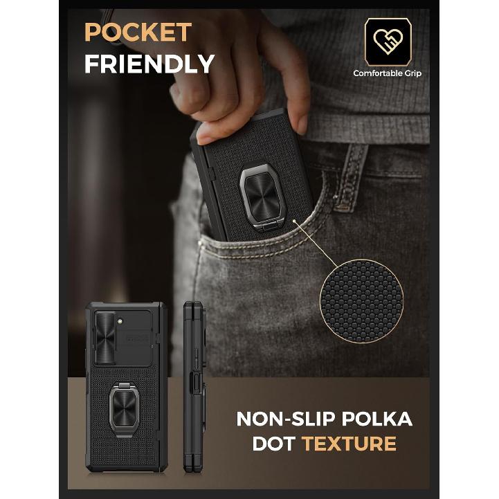 Vihibii for Samsung Galaxy Z Fold 6 Case Silicone with Ring Stand [Military Grade Drop Protection], Camera Cover & Screen Protector & Hinge