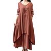 Buttons Decor False Two Pieces Baggy Dress Large Hem V-Neck Solid Color Long Sleeve Retro Dress Streetwear