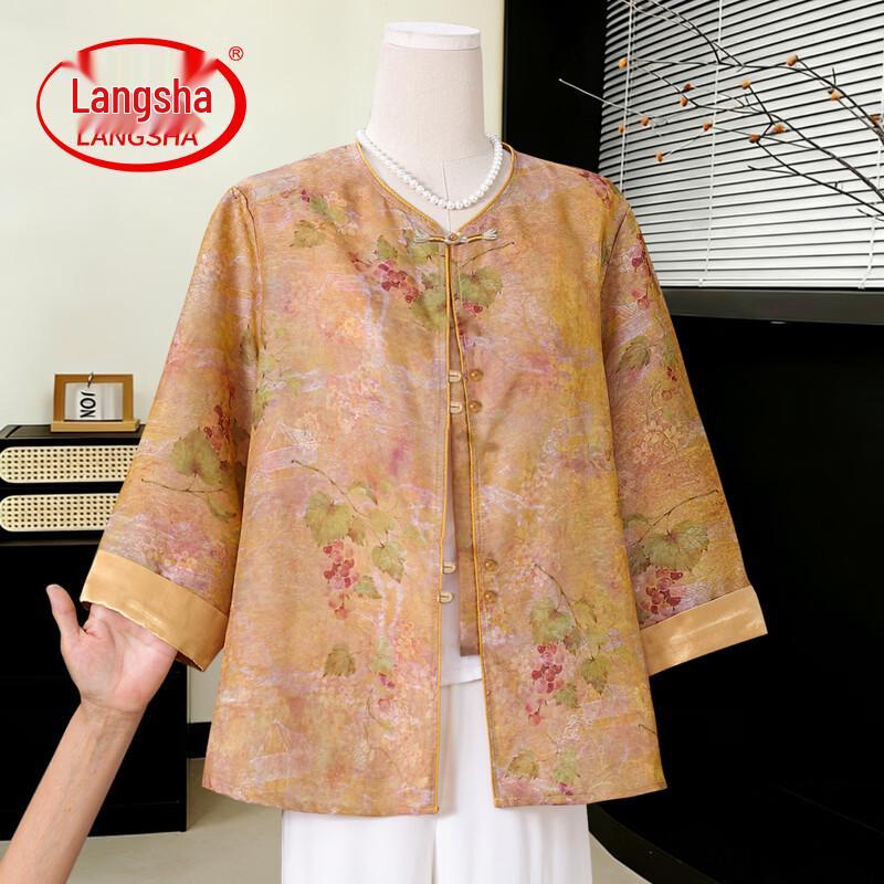 LangSha Women s New Chinese Style Floral Print Summer Shirt 2XL