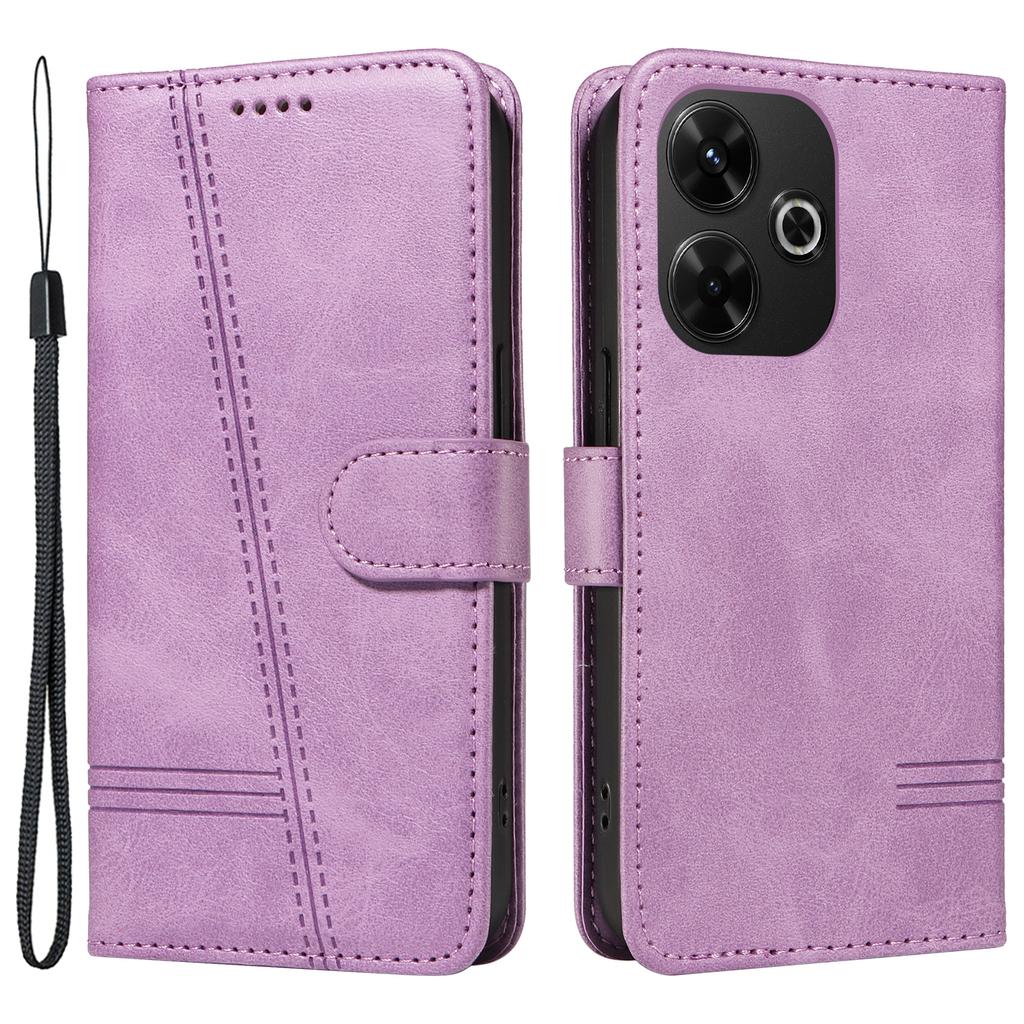For Xiaomi Redmi 13 5G/13 4G Anti-Scratch Phone Case Imprinted Line PU Leather Cover Wallet with Wrist Strap