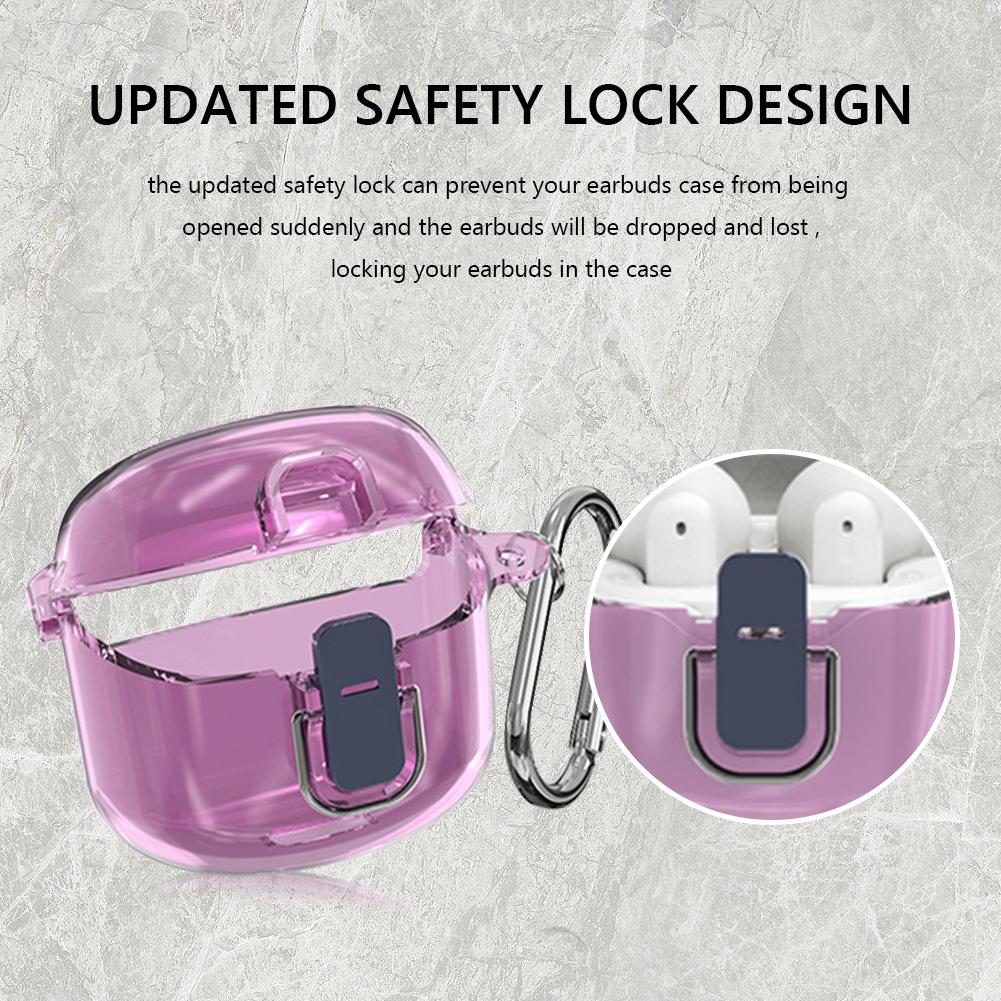 Protective Case for JBL Tune Flex 2024 Earphone Anti-drop Waterproof Hard PC Shell Clear Case Cover Earphone Case with Carabiner