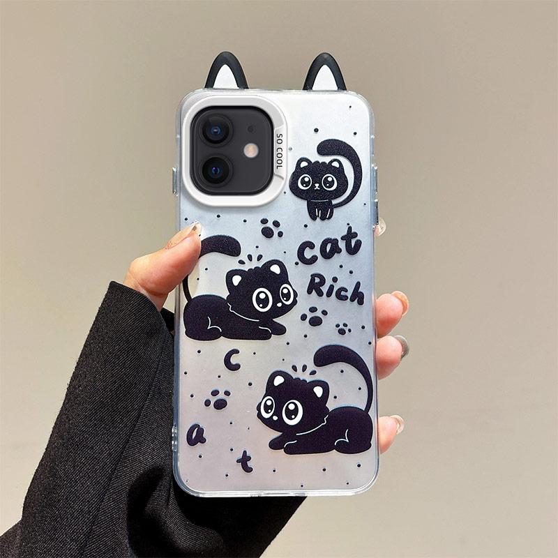 KEYSION Cute Ear Cartoon Case for iPhone 11 with Lanyard Soft Silicone+PC Shockproof Phone Back Cover for iPhone 11