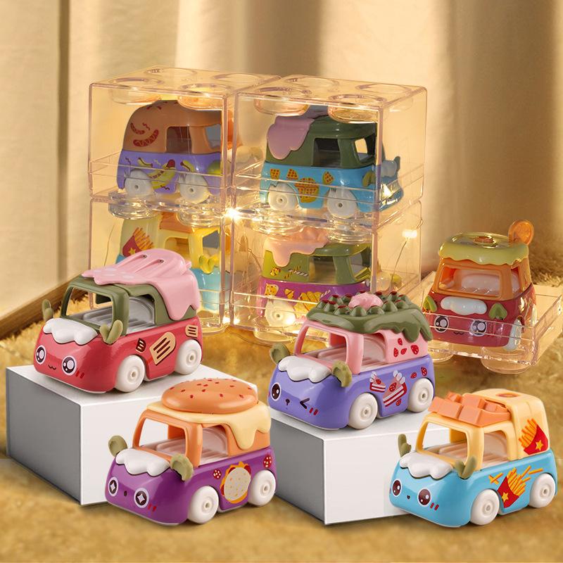 4pcs Fast Food Alloy Cars Dessert Cartoon Food Metal Cars, Children's Toy Decoration, Halloween and Christmas Gift for Boys and Girls