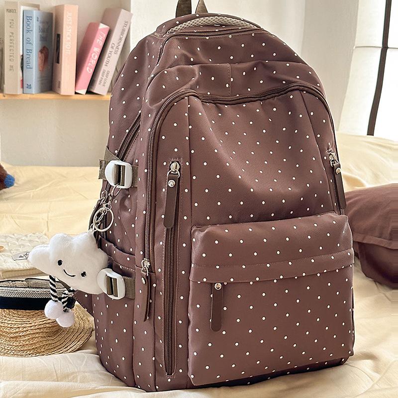 Japanese ins style literary and high-value girl polka dot schoolbag for junior high school students fashionable versatile backpack for women