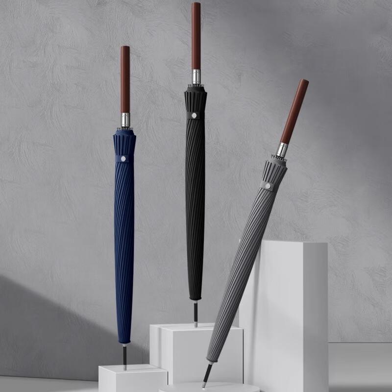 MAYDU 24-Rib Windproof Business Stick Umbrella with Wooden Handle