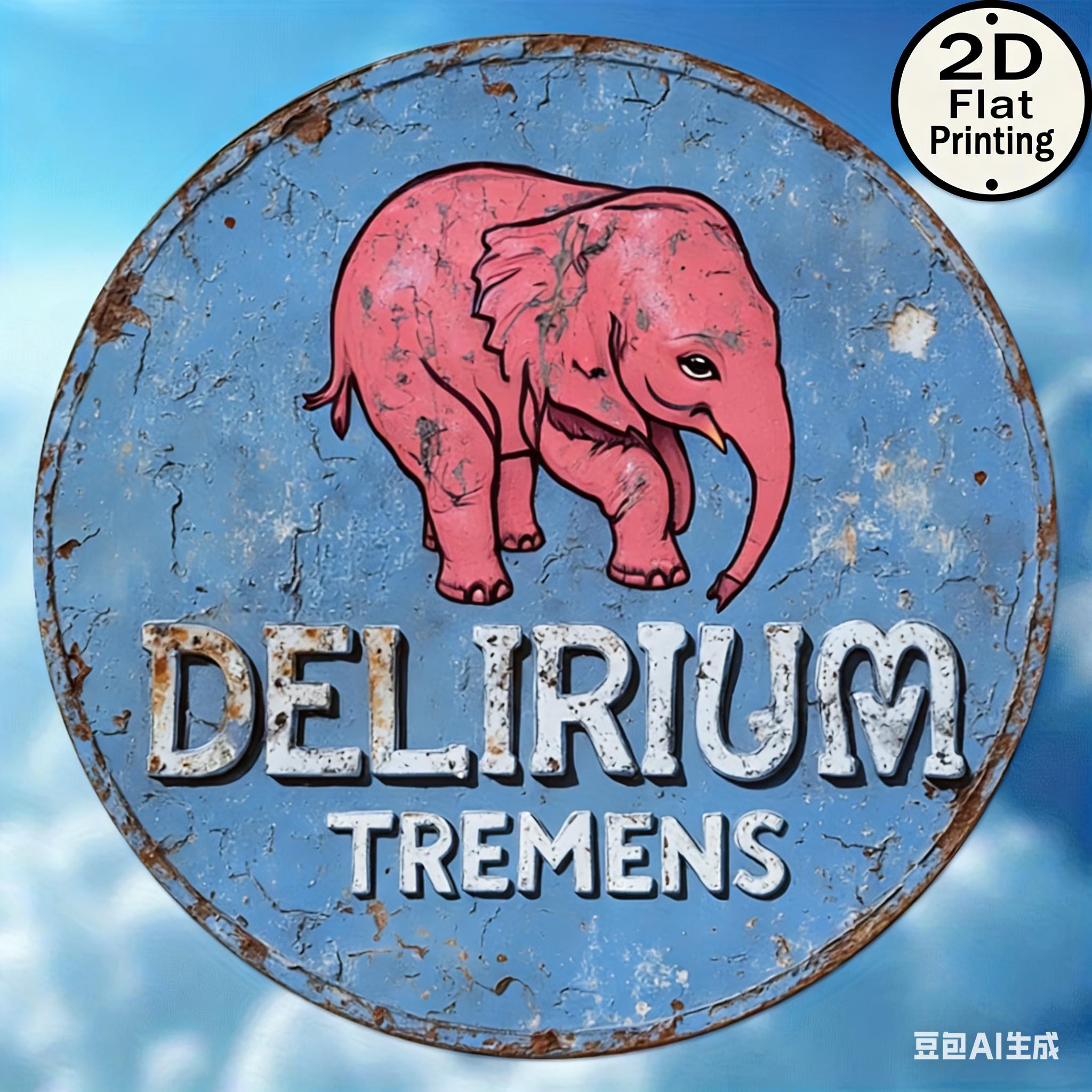 Delirium Tremens Pink Elephant Retro Belgian Beer D Flat Round Metal Sign  Bar  Pub Wall Decor for Home Bar 20x20cm(8x8inch)